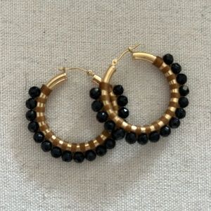 Simon Alcantara Gold and Black stone hoop earrings